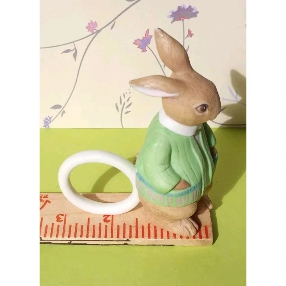 Vtg Bunny Rabbit Napkin Rings Boy‎ Girl Easter Spring Table Decor 4 pc Bisque